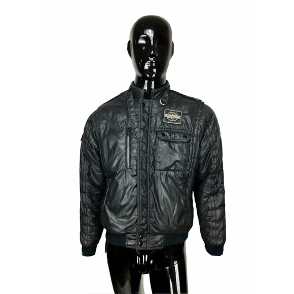 Vintage 80s MVP Blue Streak Men's Black Racing Cafe Bomber Jacket Size Small - Picture 4 of 12